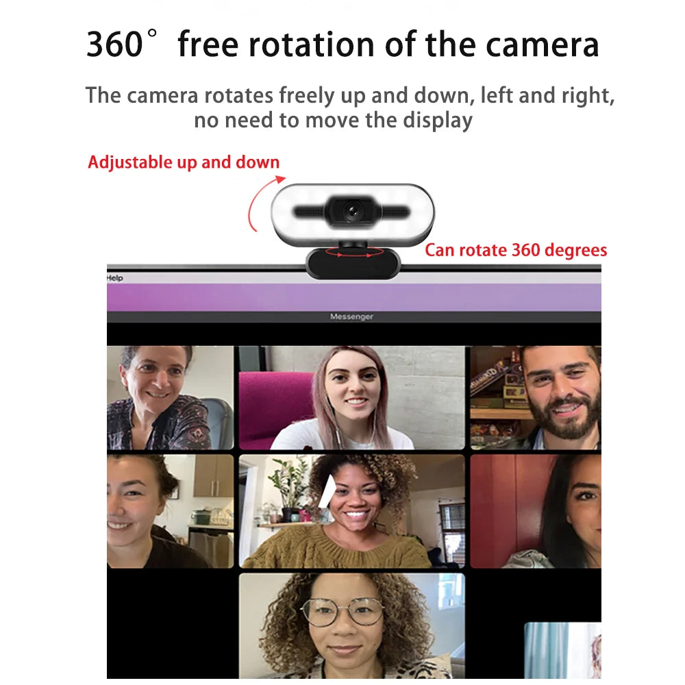 4K Ultra-Clear USB 1080P Webcam With Microphone For Desktop PC Camera Broadcast Video Calling Conference Work Fill Light Web Cam