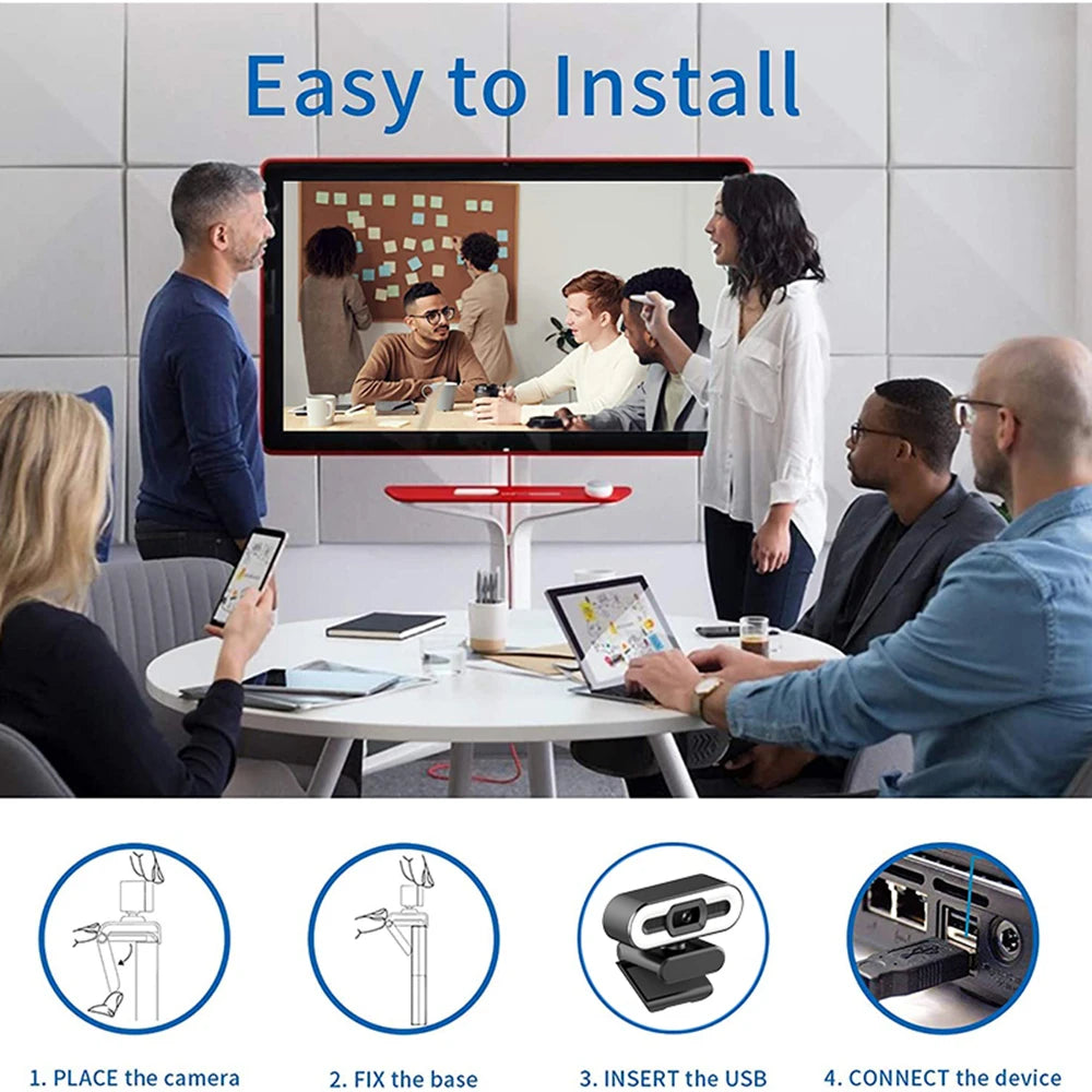 4K Ultra-Clear USB 1080P Webcam With Microphone For Desktop PC Camera Broadcast Video Calling Conference Work Fill Light Web Cam