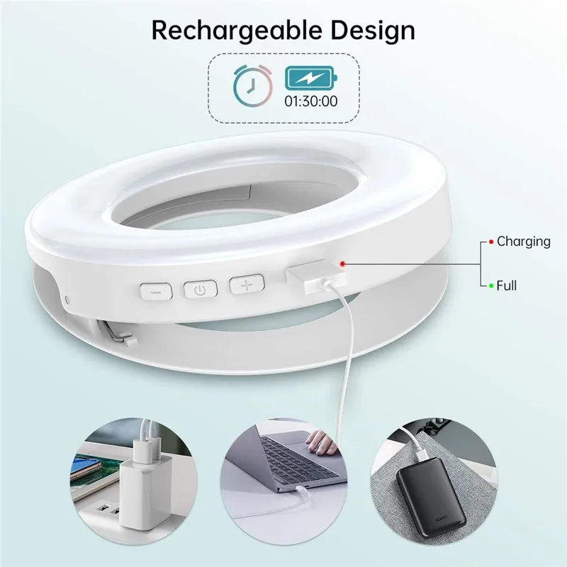 Portable LED Clip Ring Light 40 LED Selfie Lamp 3200K-6500K USB Charge For iPhone 16 Android Xiaomi Live Stream Vlog Fill Lights