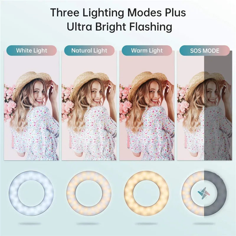 Portable LED Clip Ring Light 40 LED Selfie Lamp 3200K-6500K USB Charge For iPhone 16 Android Xiaomi Live Stream Vlog Fill Lights