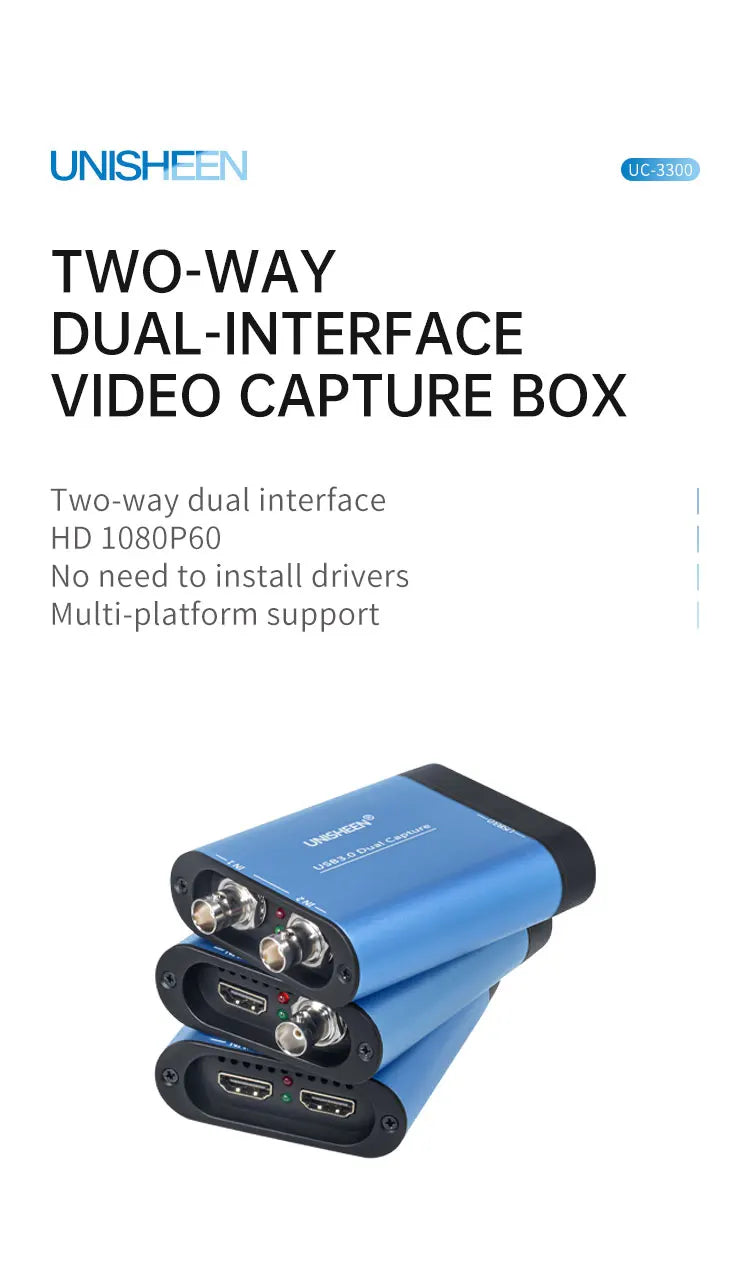 UNISHEEN 2-Channel SDI HDMI VIDEO CAPTURE Card Box USB3.0 60FPS FPGA Grabber Dongle Game Streaming Equipment 1080P OBS VMix