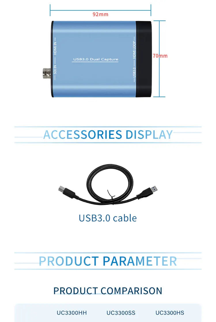 UNISHEEN 2-Channel SDI HDMI VIDEO CAPTURE Card Box USB3.0 60FPS FPGA Grabber Dongle Game Streaming Equipment 1080P OBS VMix
