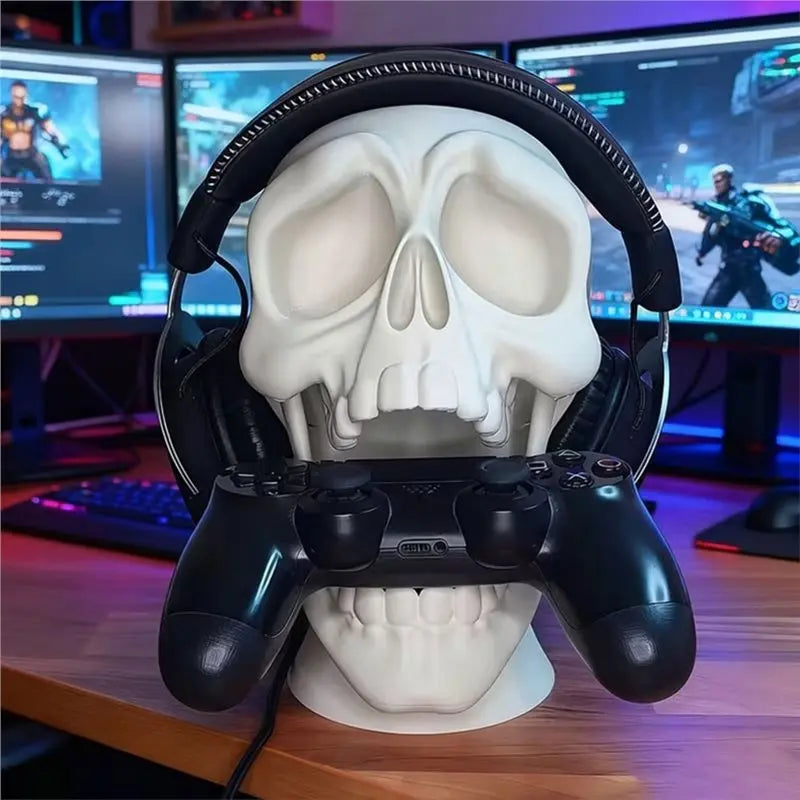 FULL-Gaming Controller Stand Desktop Accessories Skull Design Headphone And Controller Storage Stand