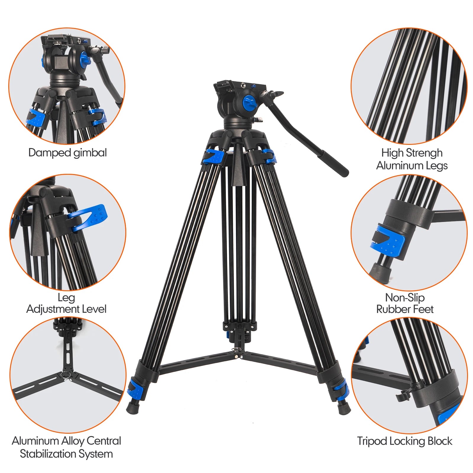 Besnfoto 74" Heavy Duty Aluminum Photography Video Tripod with Fluid Head & Quick Release for DSLR Cameras Camcorders