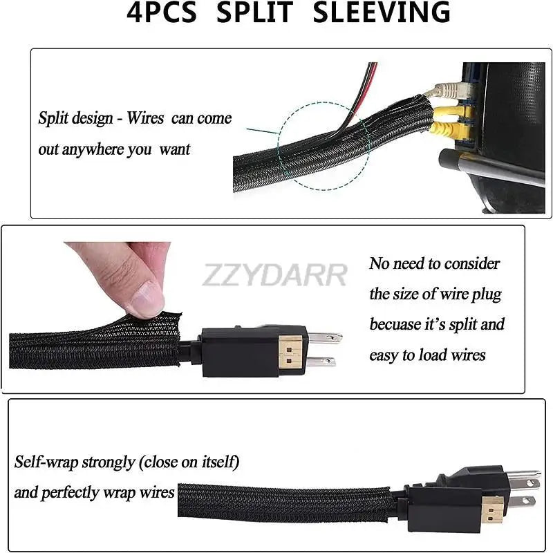 200 PCS Cord Organizer Kit with Cable Sleeve Split Roll Self Tie Self Adhesive Clips Holder Fastening Ties for Home Office