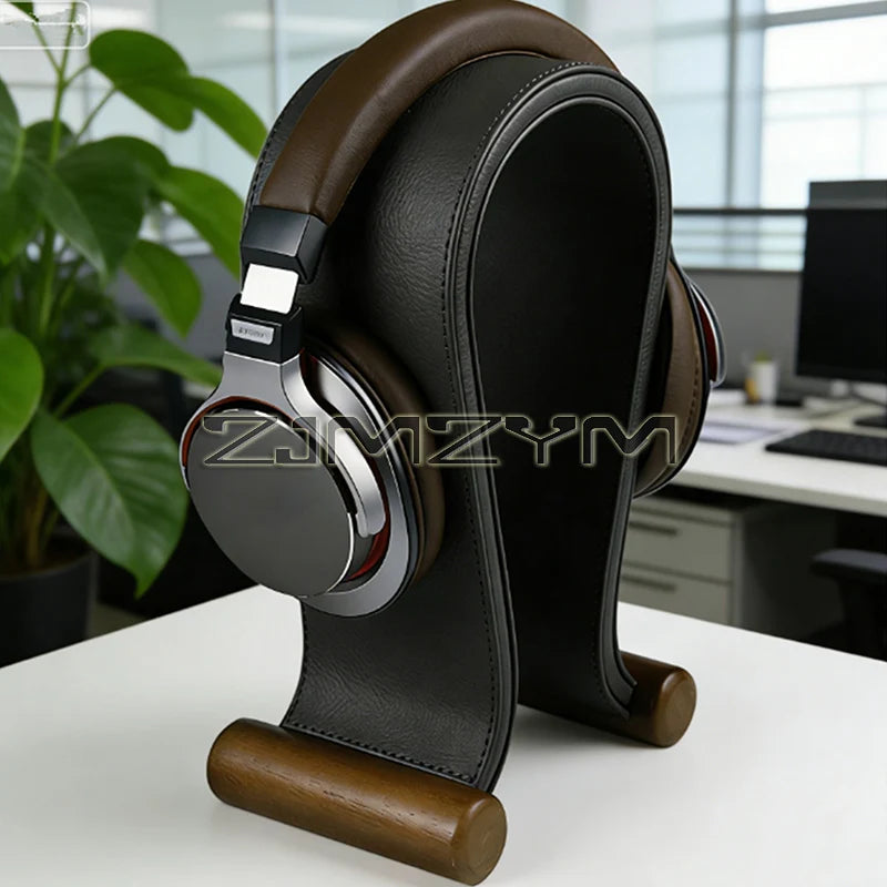 Universal Gaming Headset Stand Leather+Wood Headphone Holder Desk Display Shelf for Wired/Wireless Headphones Space Saving