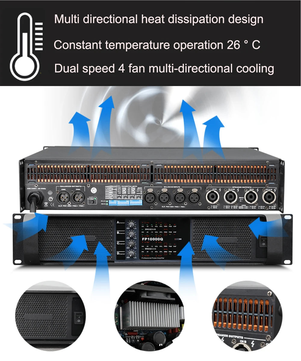 FP10000Q 4-channels Power Amplifier 10000watts Class-D  Professional Audio Amplifiers For Dual 15 Speakers Or Line Array