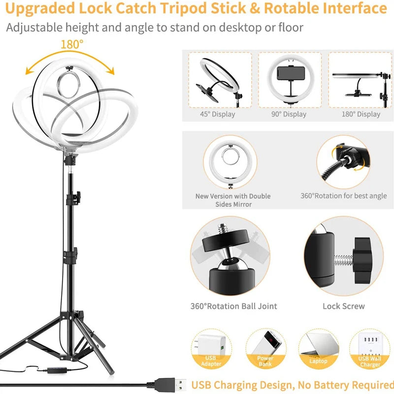 Video Light 16/26/33cm Selfie Ring LED Light Dimmable Round Ring Fill Lamp For Phone Live Video Streaming Studio LED Fill Light