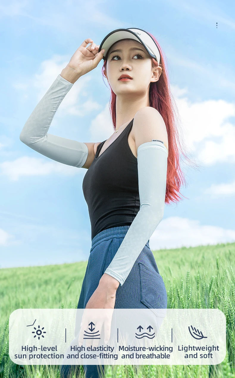 ROCKBROS Arm Sleeves Ice Fabric Breathable Quick Dry Running Sun UV Protection Outdoor Running Fishing Men Women Summer Sleeves