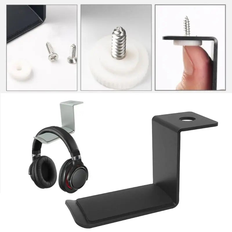 Portable Aluminum Alloy Headphone Stand Holder Rotary Hanging Hook Metal Headset Hanger