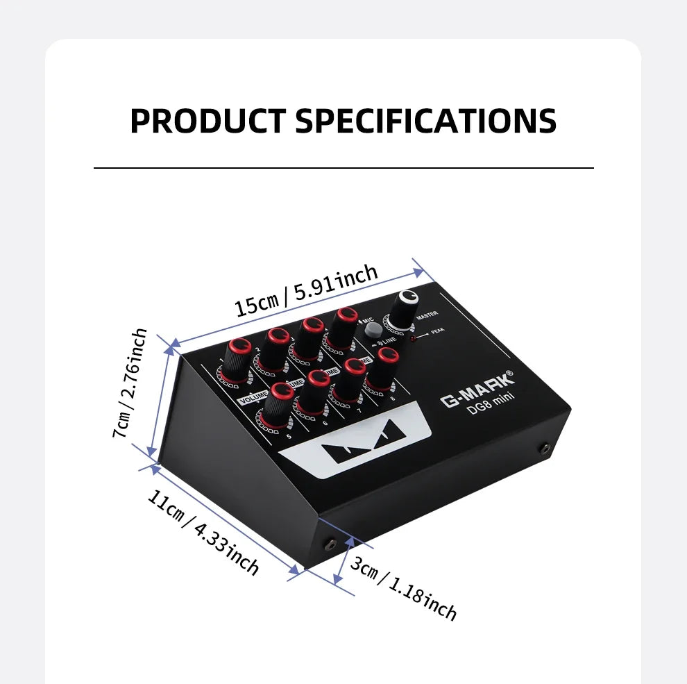 Sound Mixer Line Mixer G-MARK DG8mini Ultra Low Noise 8 Channels Mini Power Supply DC5V Easy Operation Audios Mixer