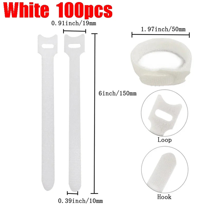 10-100pcs Releasable Cable Organizer Ties Mouse Earphones Wire Management Nylon Cable Ties Reusable Loop Hoop Tape Straps Tie