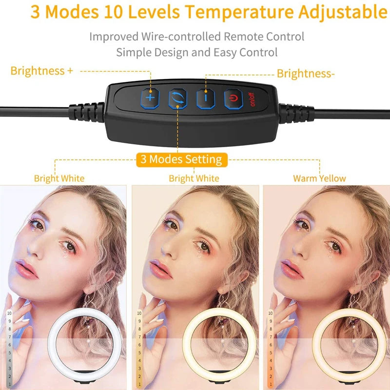 Video Light 16/26/33cm Selfie Ring LED Light Dimmable Round Ring Fill Lamp For Phone Live Video Streaming Studio LED Fill Light