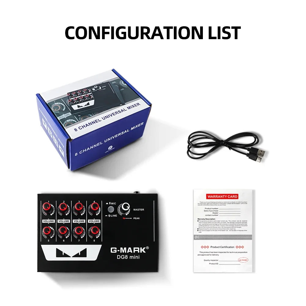 Sound Mixer Line Mixer G-MARK DG8mini Ultra Low Noise 8 Channels Mini Power Supply DC5V Easy Operation Audios Mixer