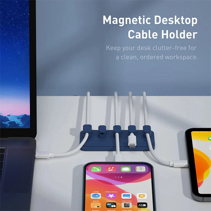 Silicone Magnetic Mouse Wire Organizer Desktop Cable Clips Protector Cord Plug Self-Adhesive DIY Fixed USB Charging Line Holder
