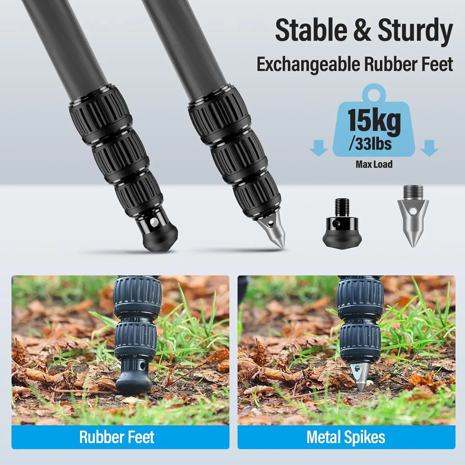 Carbon Fiber Camera Tripod for Travel, 4-Section Legs, Twist Locks, Loads 33LB, Max Height 47.2"