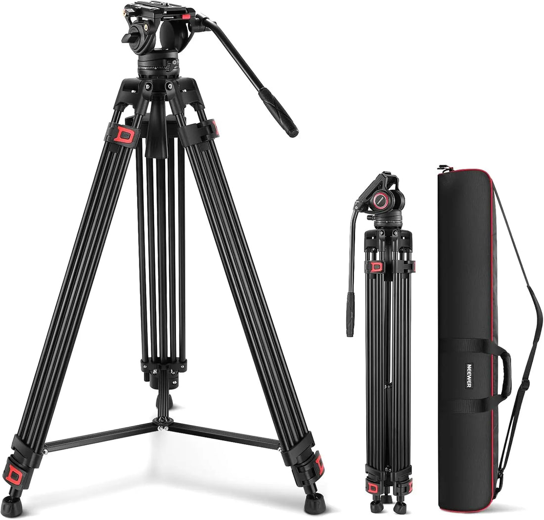 74" Video Tripod with Fluid Head, QR Plate, Heavy Duty Aluminum for DSLR Cameras Camcorders, Max Load 17.6lb/8kg
