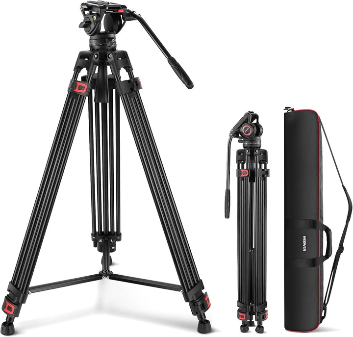 74" Video Tripod with Fluid Head, QR Plate, Heavy Duty Aluminum for DSLR Cameras Camcorders, Max Load 17.6lb/8kg