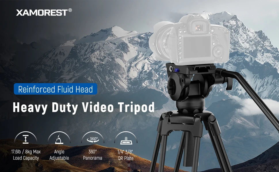 Besnfoto 74" Heavy Duty Aluminum Photography Video Tripod with Fluid Head & Quick Release for DSLR Cameras Camcorders