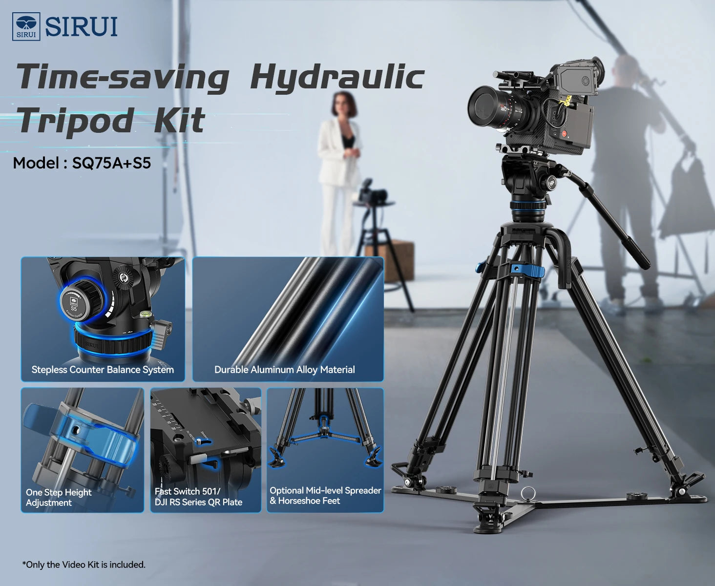 SIRUI SQ75 178CM Aluminum Alloy Travel Tripod For DLRS Camera Stability Tripod For Camera and Phone 8KG Load