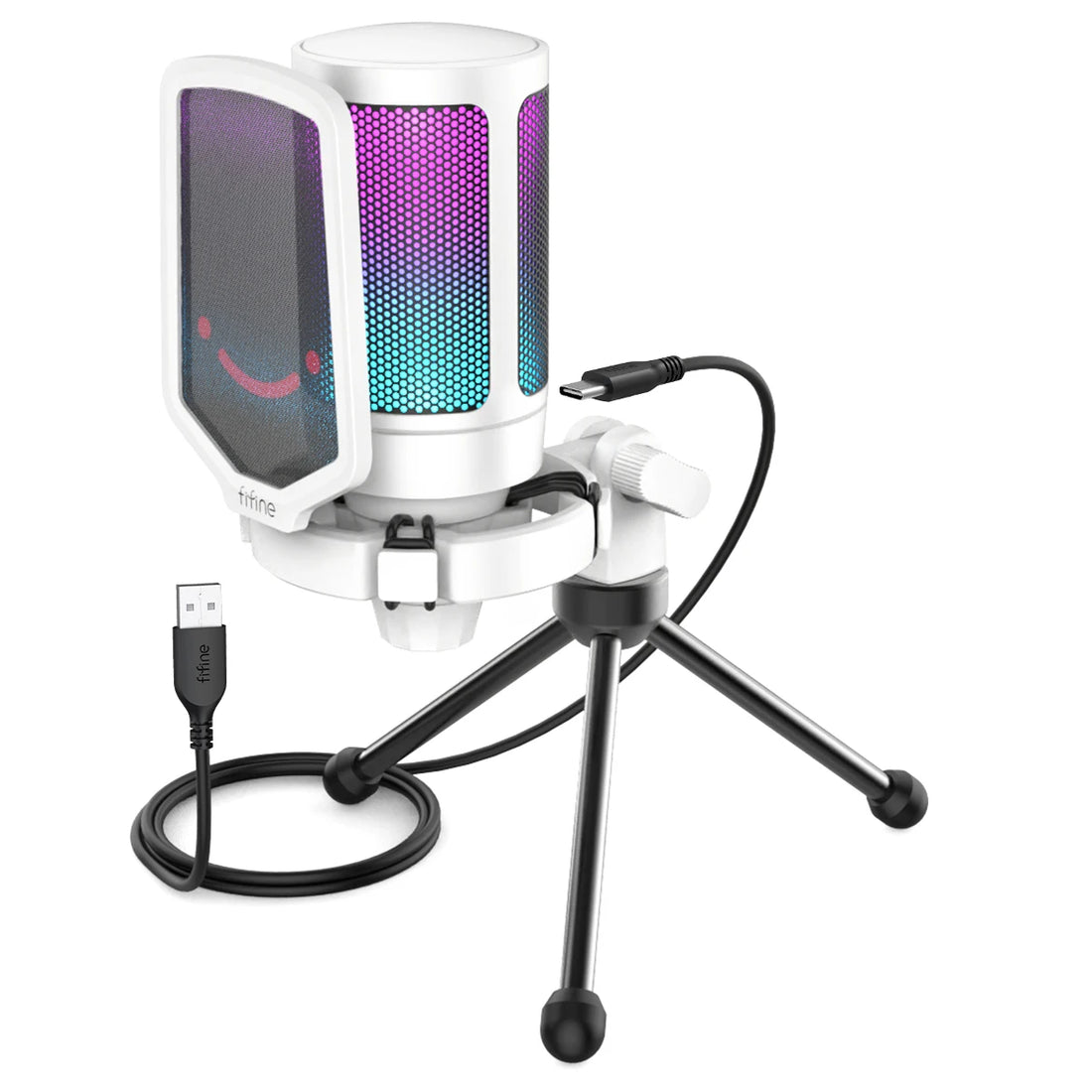 FIFINE USB Condenser Gaming Microphone, for PC PS4 PS5 MAC with Pop Filter Shock Mount&Gain Control for Podcasts ,Ampligame A6V
