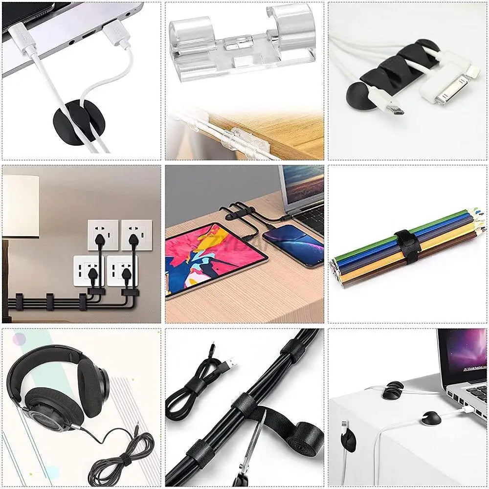 200 PCS Cord Organizer Kit with Cable Sleeve Split Roll Self Tie Self Adhesive Clips Holder Fastening Ties for Home Office