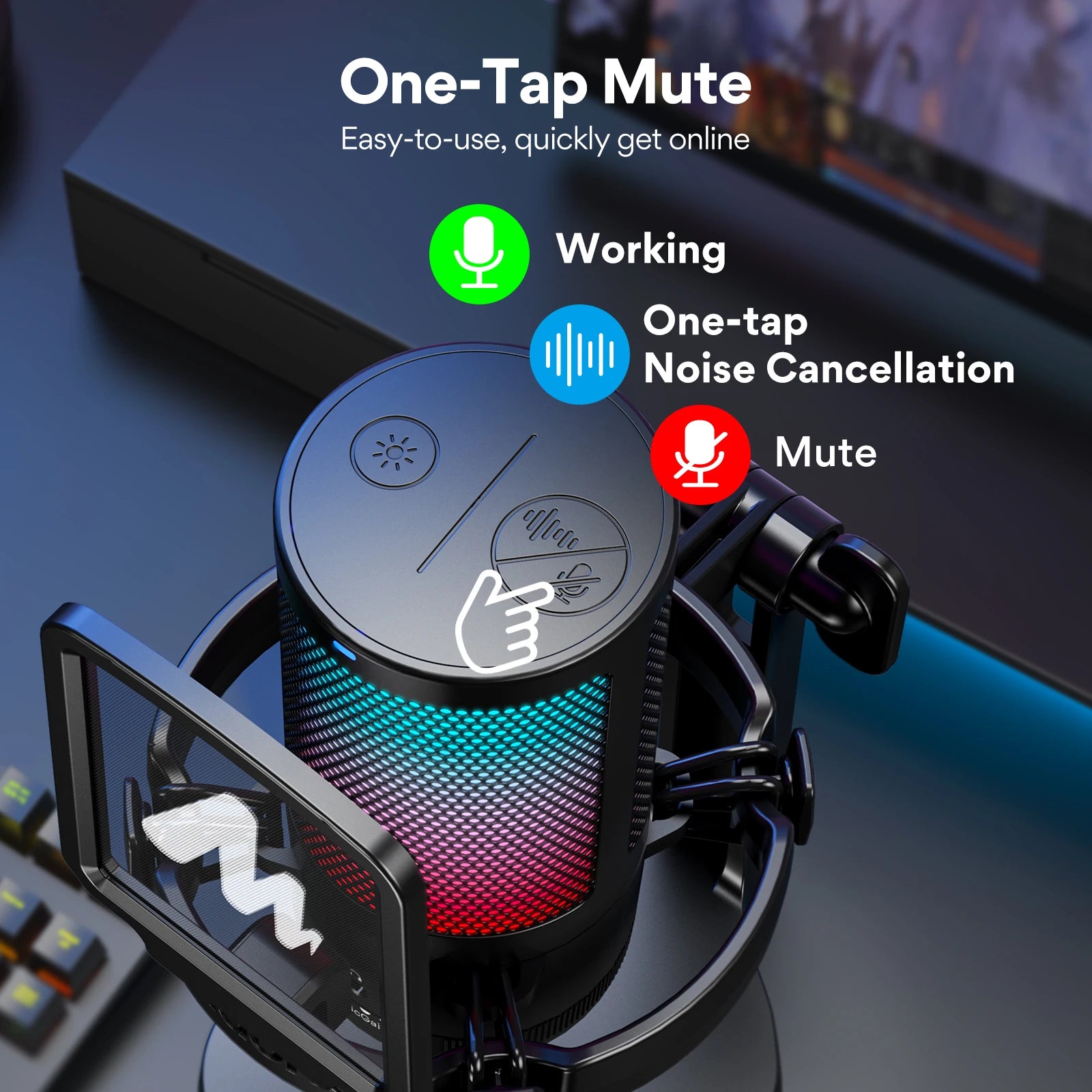 MAONO DGM20 Gaming Microphone,USB Microphone Condenser Mic RGB Gaming Mic with Noise reduction software,Mic Gain,One Key Mute