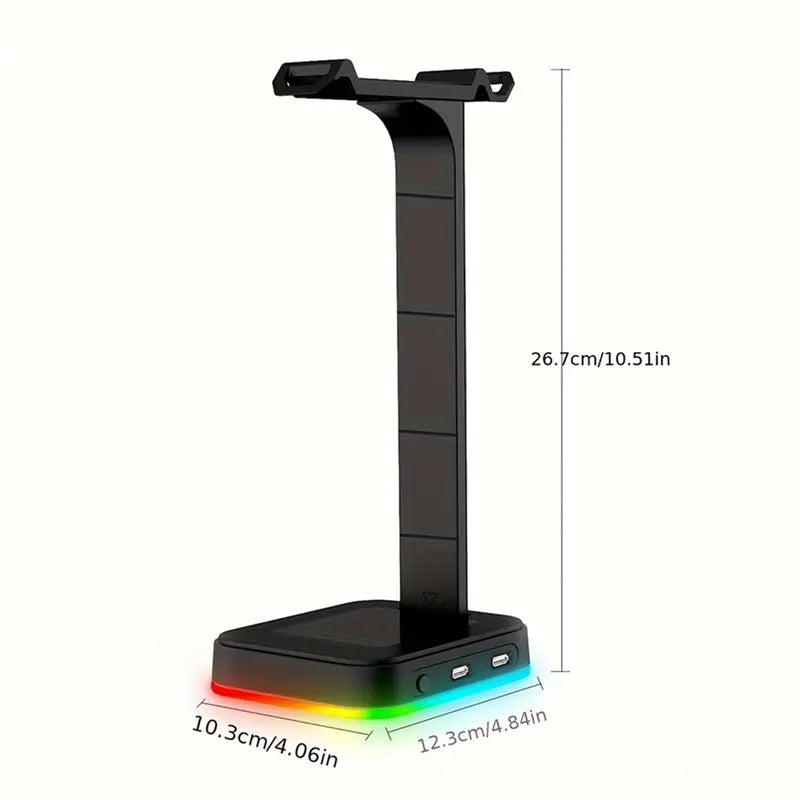 RGB Color-Changing LED Gaming Headset Stand Adjustable Speed W/Dual USB Ports For Keyboard Mouse Phone Charging