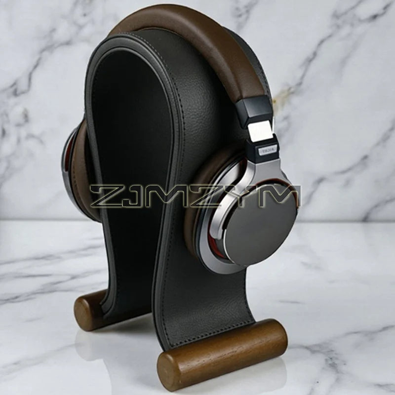 Universal Gaming Headset Stand Leather+Wood Headphone Holder Desk Display Shelf for Wired/Wireless Headphones Space Saving