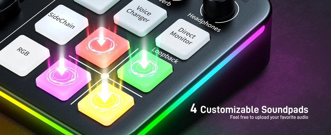 MAONO G1 NEO Gaming Audio Mixer Custom Sound Effects RGB Streaming with XLR Microphone Audio Interface for Game Voice Podcast