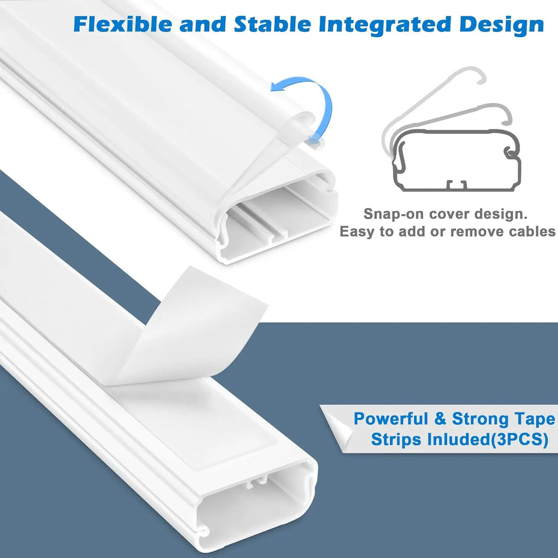 39in Cord Hider Kit - 3x13in Cable Cover for Wall Mounted TV, Wire Concealer, 1.5"W x 0.75"H, White