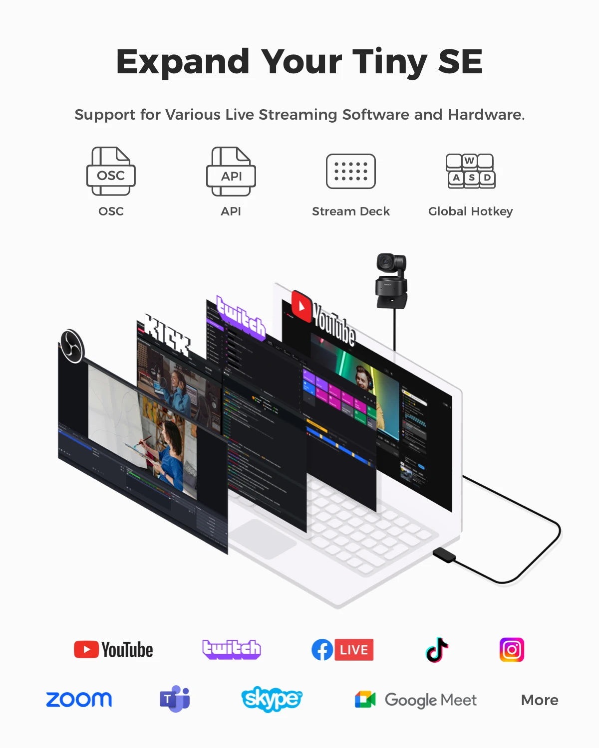 OBSBOT Tiny SE 1080P 100FPS Webcam for PC, AI Tracking PTZ Streaming Camera with 1/2.8" Sensor, Gesture Control, Dual ISO, HDR