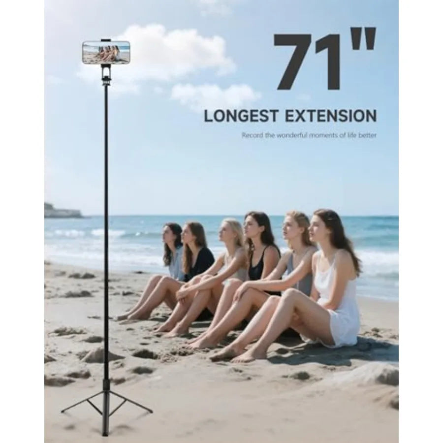 71" Phone Tripod and Selfie Stick, Portable All in One Extendable Cell Phone Tripod Stand, with Wireless Remote Control for iPh