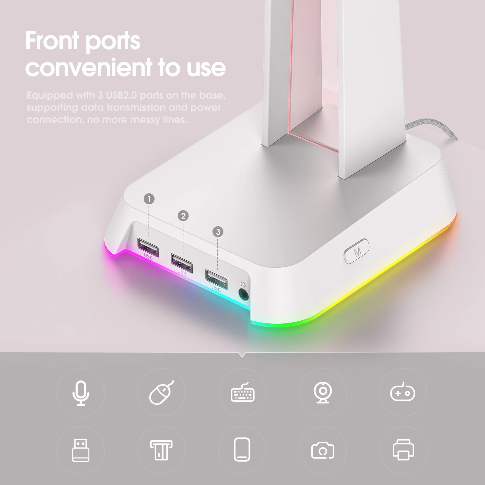ONIKUMA Headphone Stand With RGB Light Headset Holder With 3*USB Ports & 3.5mm Headphone Jack For PC Gamers