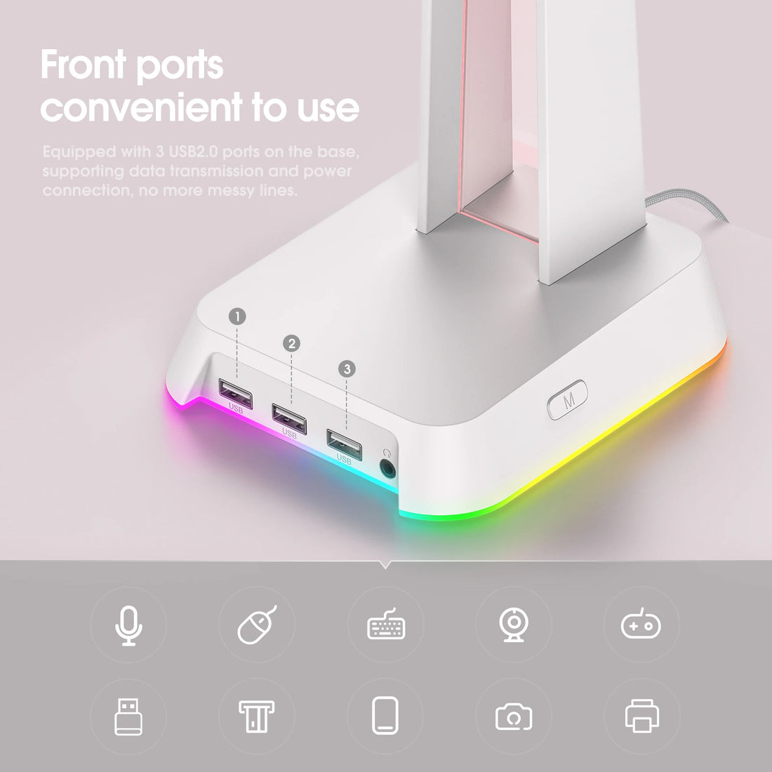 ONIKUMA Headphone Stand With RGB Light Headset Holder With 3*USB Ports & 3.5mm Headphone Jack For PC Gamers