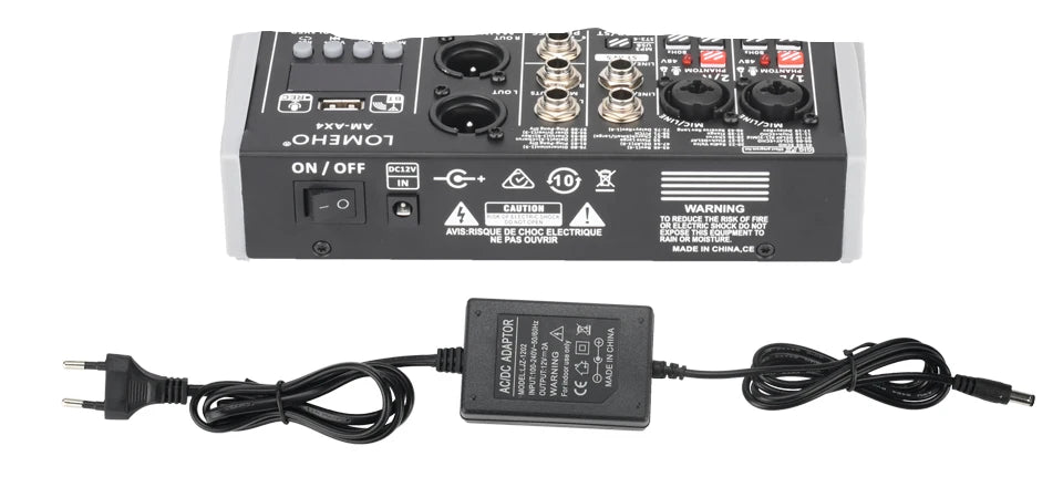4 Channel Audio Sound Mixer 7 Band EQ 99 DSP Effects 48V Bluetooth Sound Mixing Console PC Playback Recording DJ Party AM-AX4