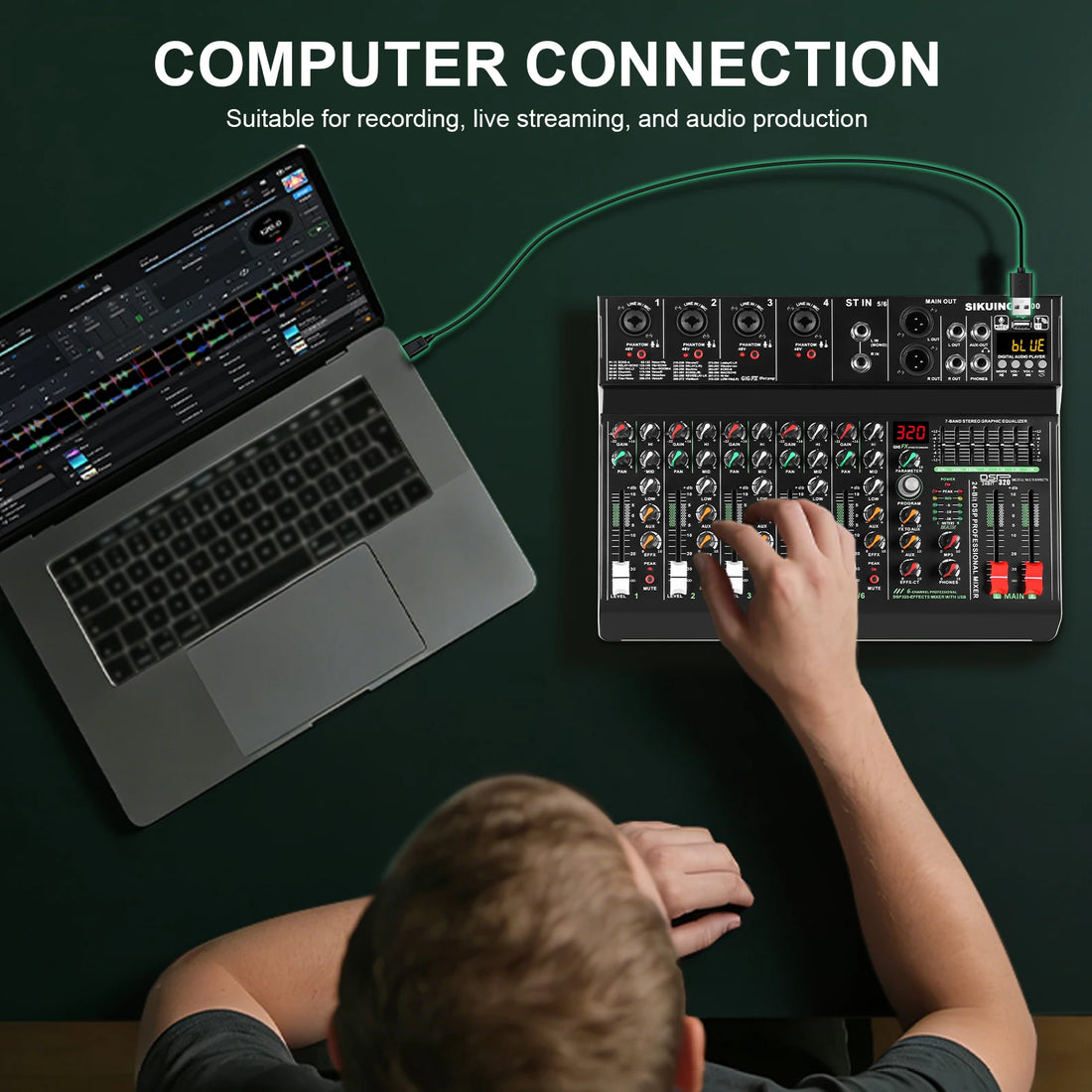 FULUODE V-600 6 channel professional portable mixer 320 DSP effects  48V phantom power Bluetooth sound card  7-band equalize