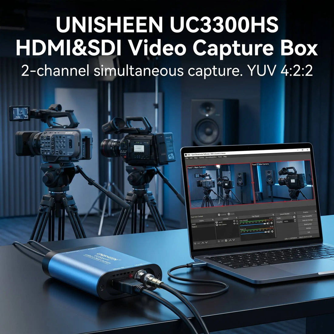 UNISHEEN 2-Channel SDI HDMI VIDEO CAPTURE Card Box USB3.0 60FPS FPGA Grabber Dongle Game Streaming Equipment 1080P OBS VMix