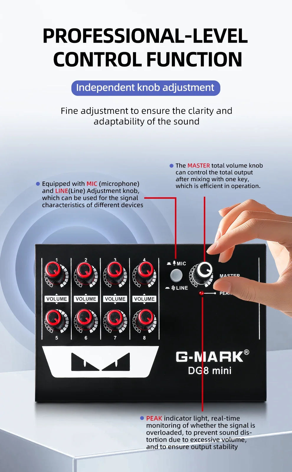 Sound Mixer Line Mixer G-MARK DG8mini Ultra Low Noise 8 Channels Mini Power Supply DC5V Easy Operation Audios Mixer