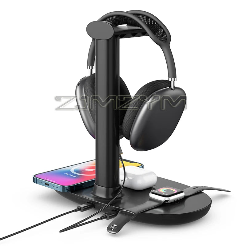 4In1 Headphones Stand For Airpods Max Detachable Headset Holder Hanger Wireless Charger For Phone Watch Bluetooth Headset