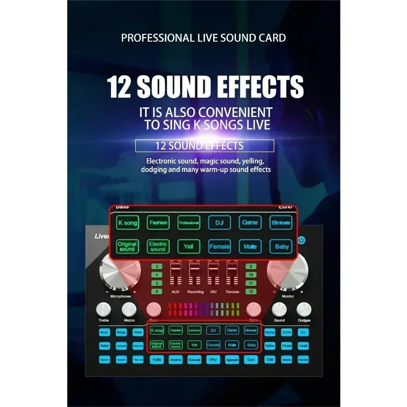 A2 Soundcard live Sound Card Bluetooth-compatible Mixer Audio Professional Adjustable Volume Audio for Music Recording Karaoke