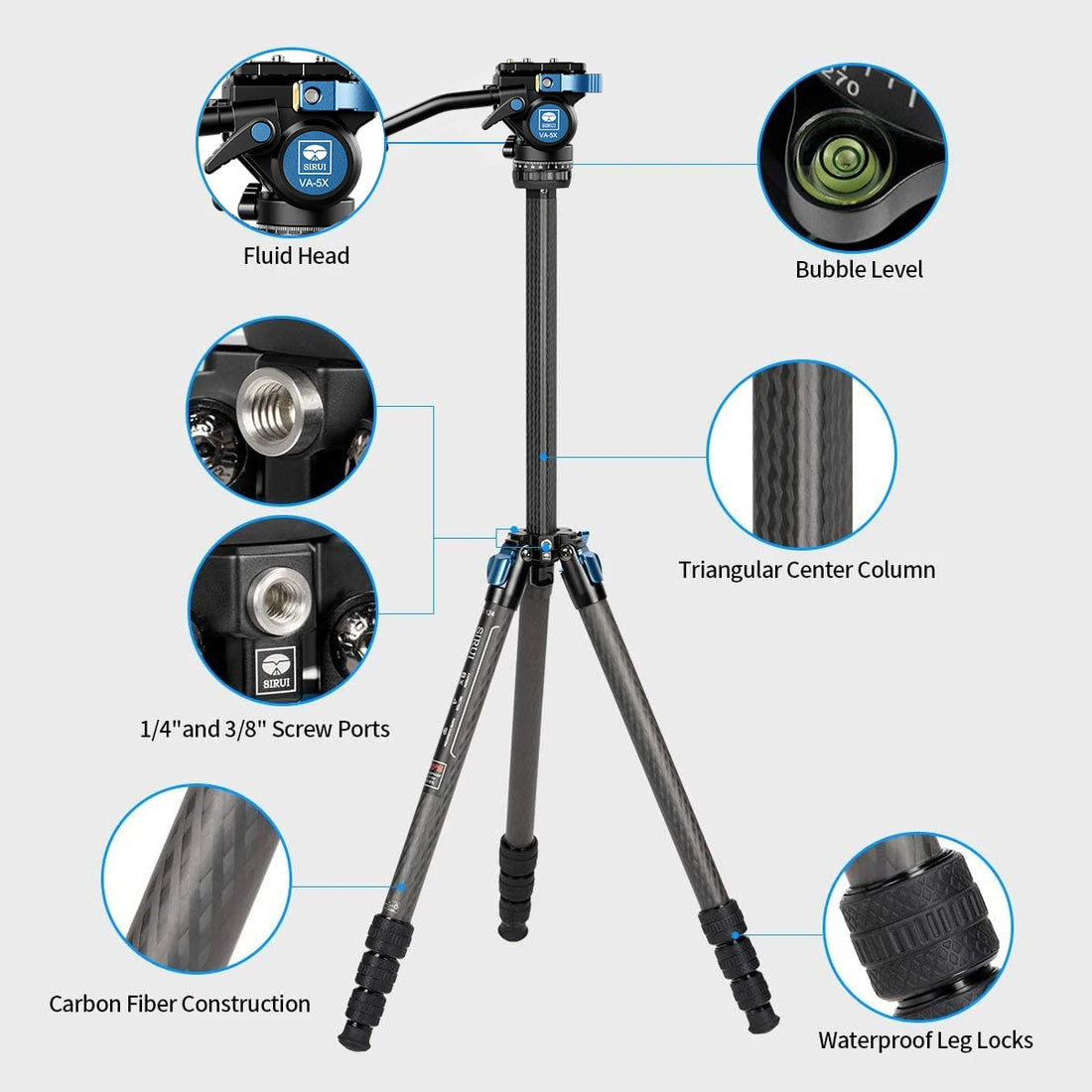SIRUI ST-124 Carbon Fiber Video Tripod With VA-5X Fluid Video Head For Canon Sony DSLRs Video Camera Professional Tripod