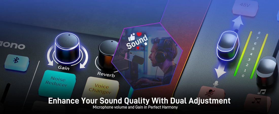 MAONO G1 NEO Gaming Audio Mixer Custom Sound Effects RGB Streaming with XLR Microphone Audio Interface for Game Voice Podcast