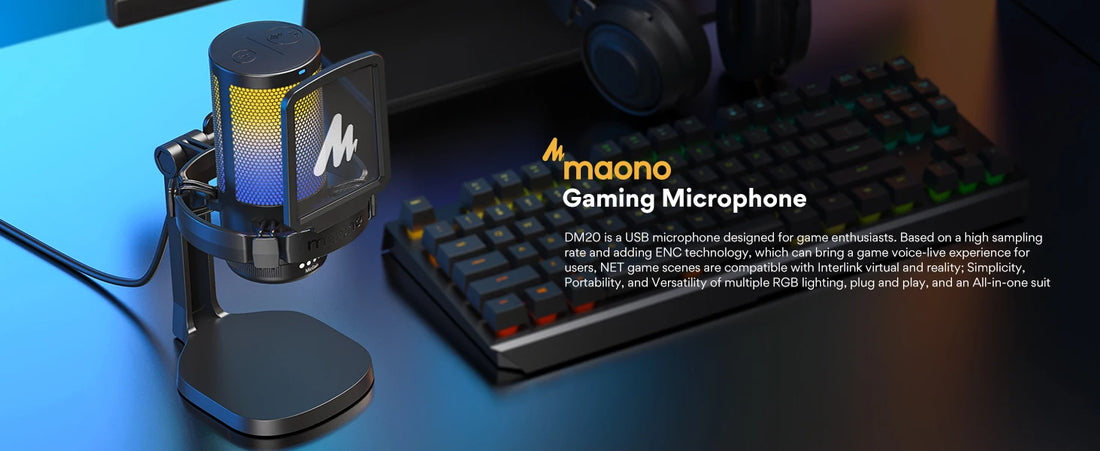 MAONO DGM20 Gaming Microphone,USB Microphone Condenser Mic RGB Gaming Mic with Noise reduction software,Mic Gain,One Key Mute