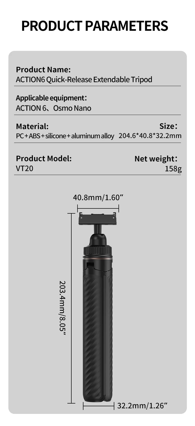 Mini Tripod Stand For Action6 & Osmo Nano , 20-67cm adjustable length selfie stick tripod Action Tripod accessories