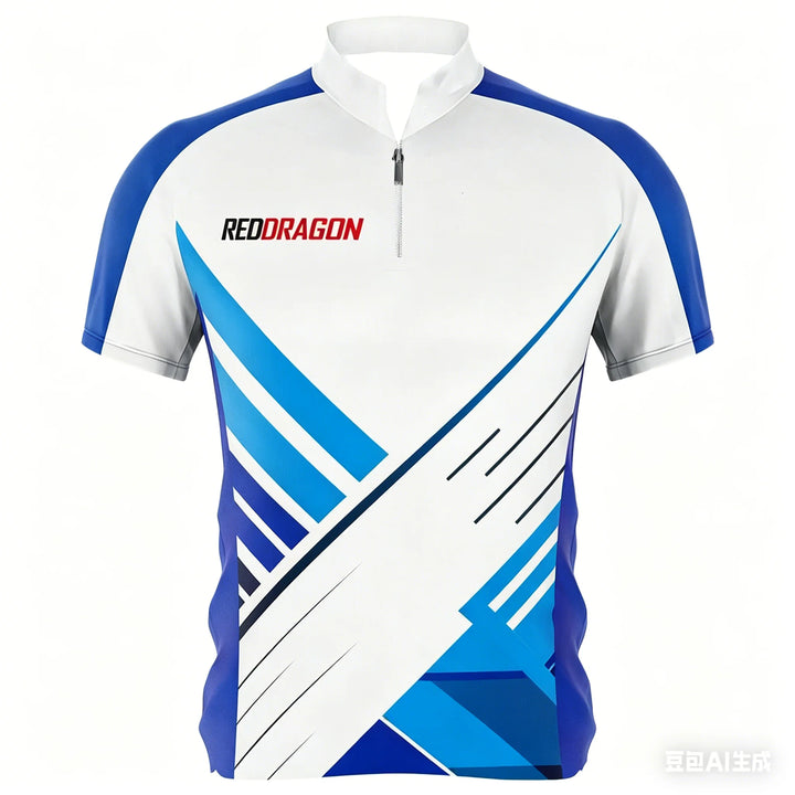 Mens Breathable Short Sleeve Darts Polo Shirt 14 Zip Neck Sports Jersey Casual Athletic Top for Darts Competition Training