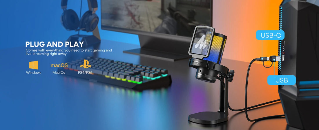 MAONO DGM20 Gaming Microphone,USB Microphone Condenser Mic RGB Gaming Mic with Noise reduction software,Mic Gain,One Key Mute