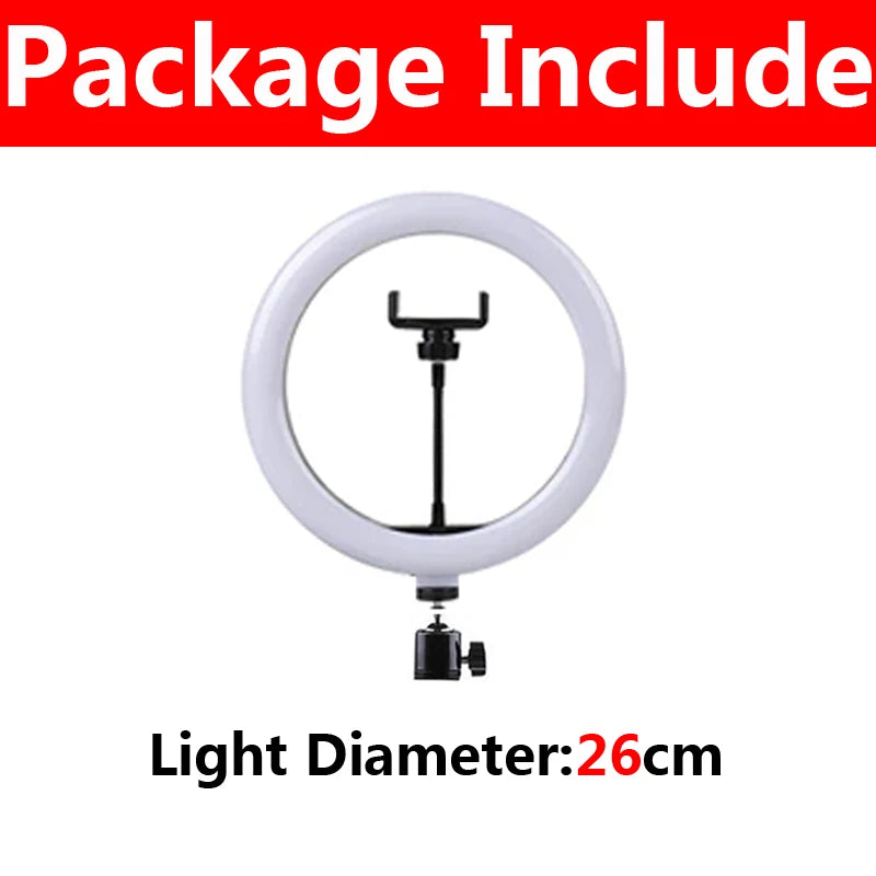 10 inch LED Selfie Ring Light Circle Fill Light Dimmable Round Lamp For TK Video Makeup Photography RingLight Phone Stand Holder