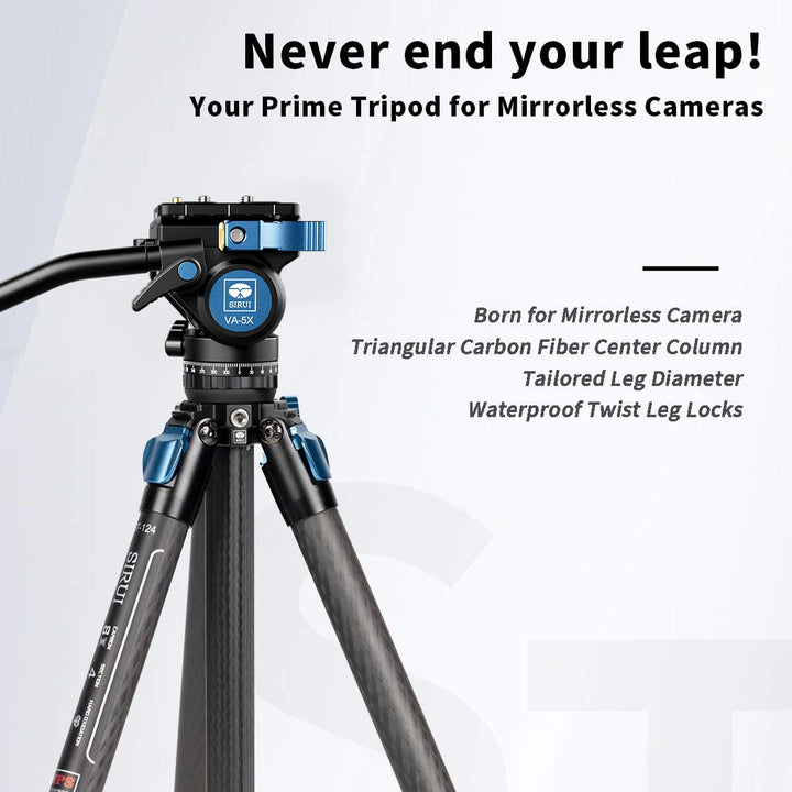 SIRUI ST-124 Carbon Fiber Video Tripod With VA-5X Fluid Video Head For Canon Sony DSLRs Video Camera Professional Tripod
