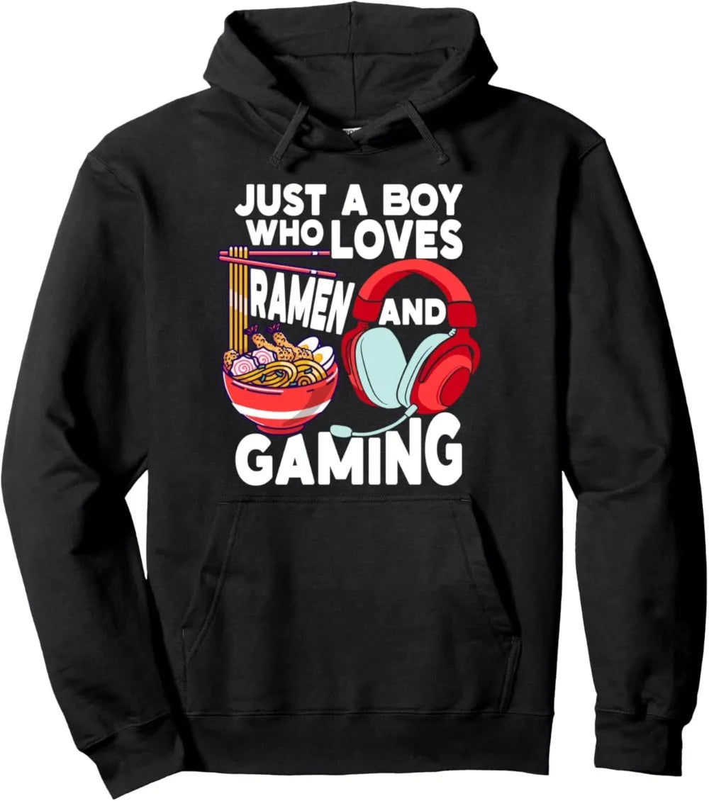 Ramen And Gaming Japan Anime Video Game Hooded Sweatshirt Trendy Street Style Fashion Casual HipHop Sweatshirt Harajuku Unisex